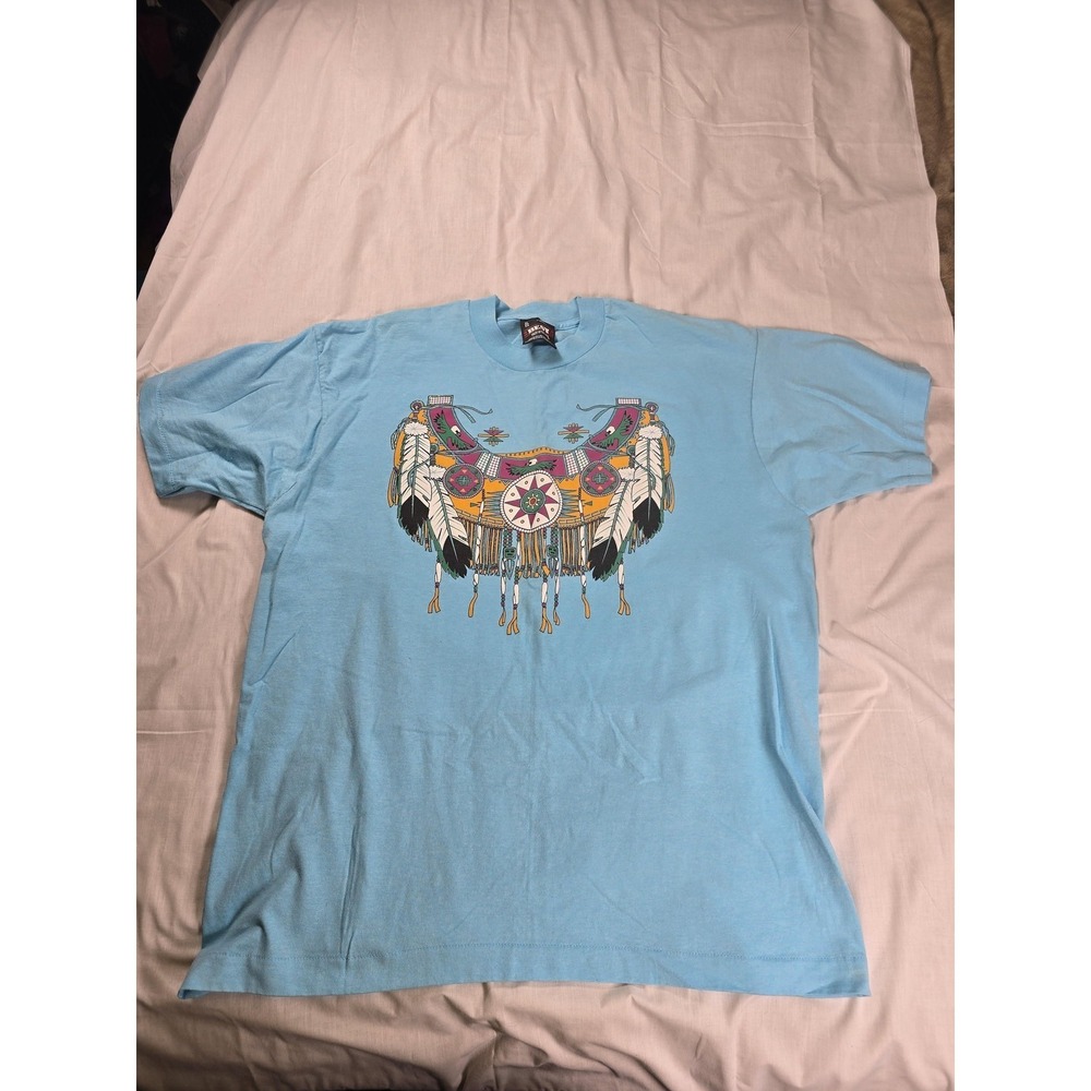 Vintage‎ Fruit Of The Loom Shirt Mens XL Blue Tribal Feather Graphic 90s